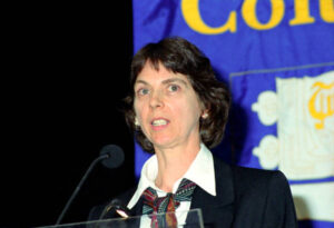 Copyright UBC Margo Fryer speaking at UBC's 1999 downtown AGM